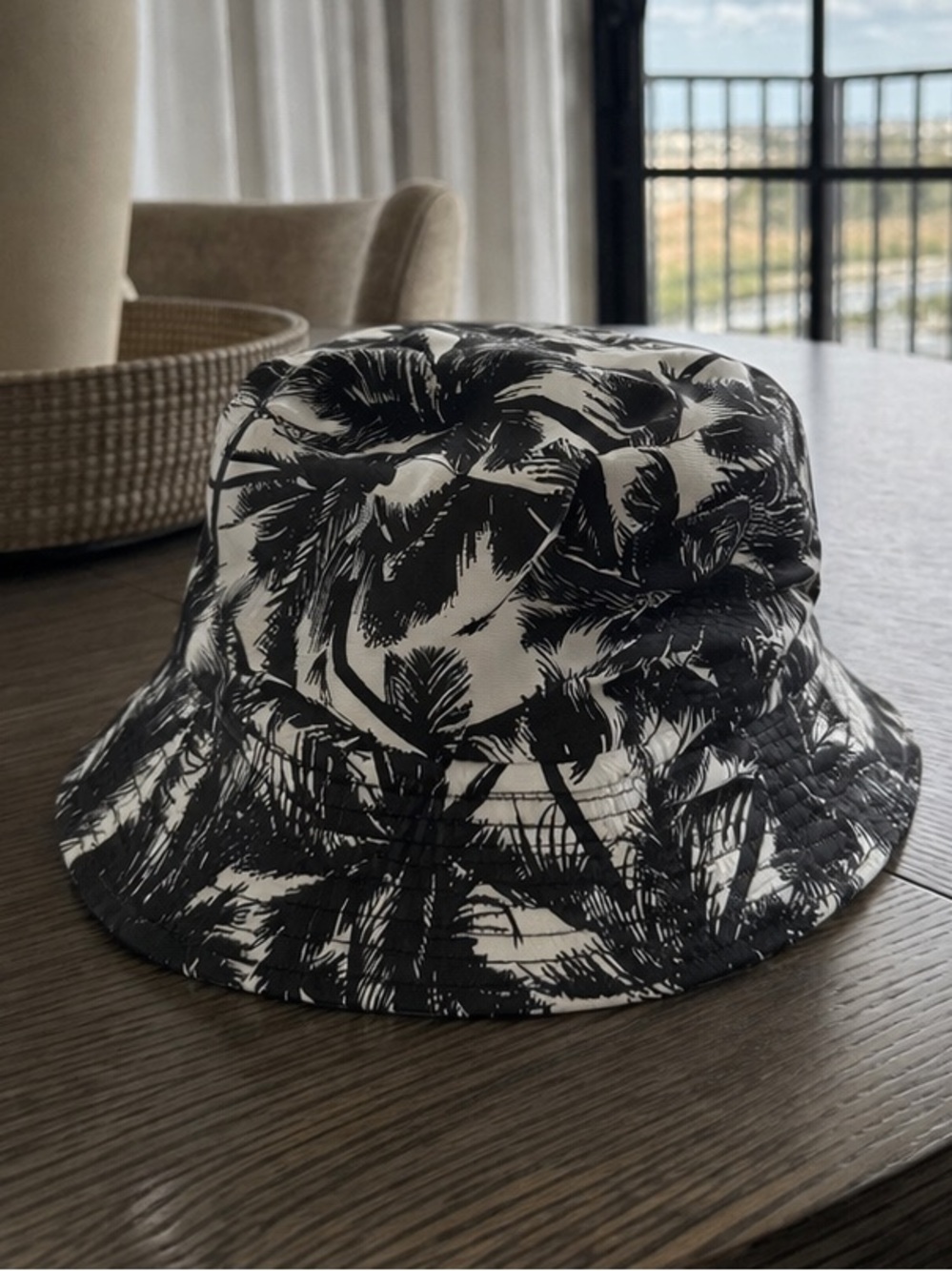 Monochrome Palm Print Bucket Hat